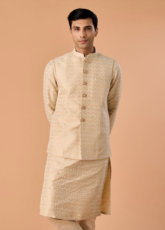 Manyavar Men Elegant Beige Nehru Jacket