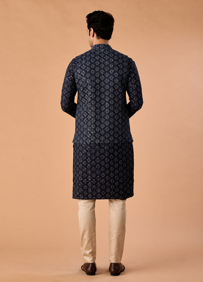 Manyavar Men Majestic Dark Blue Nehru Jacket