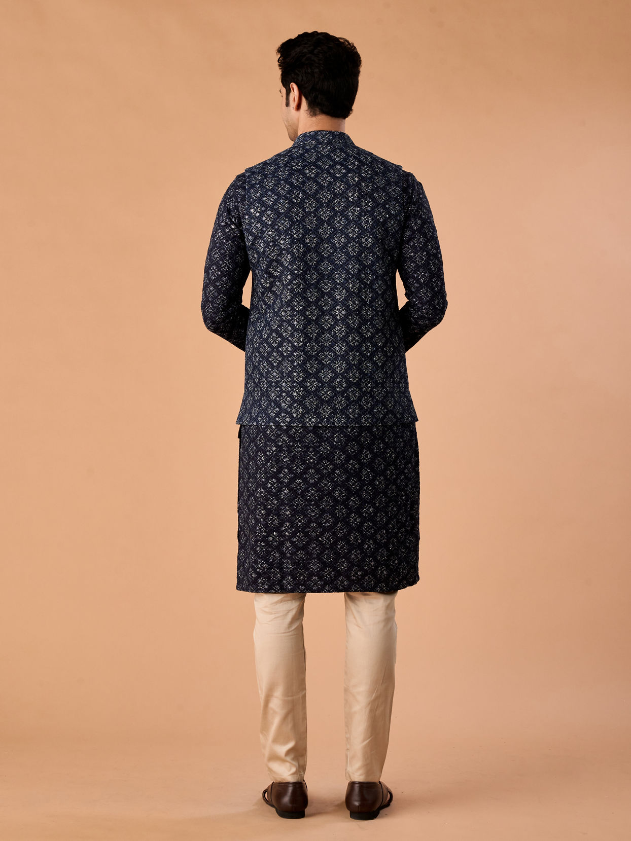 Manyavar Men Majestic Dark Blue Nehru Jacket