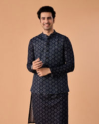Manyavar Men Majestic Dark Blue Nehru Jacket