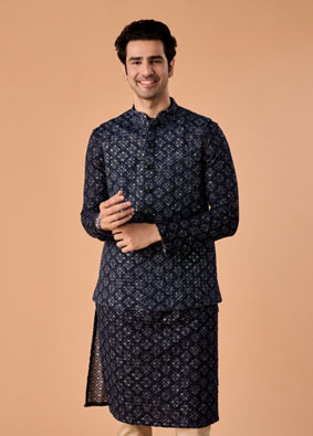Manyavar Men Majestic Dark Blue Nehru Jacket