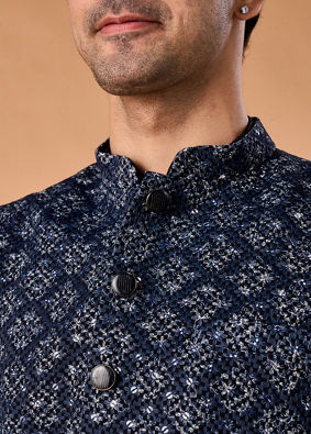 Manyavar Men Majestic Dark Blue Nehru Jacket