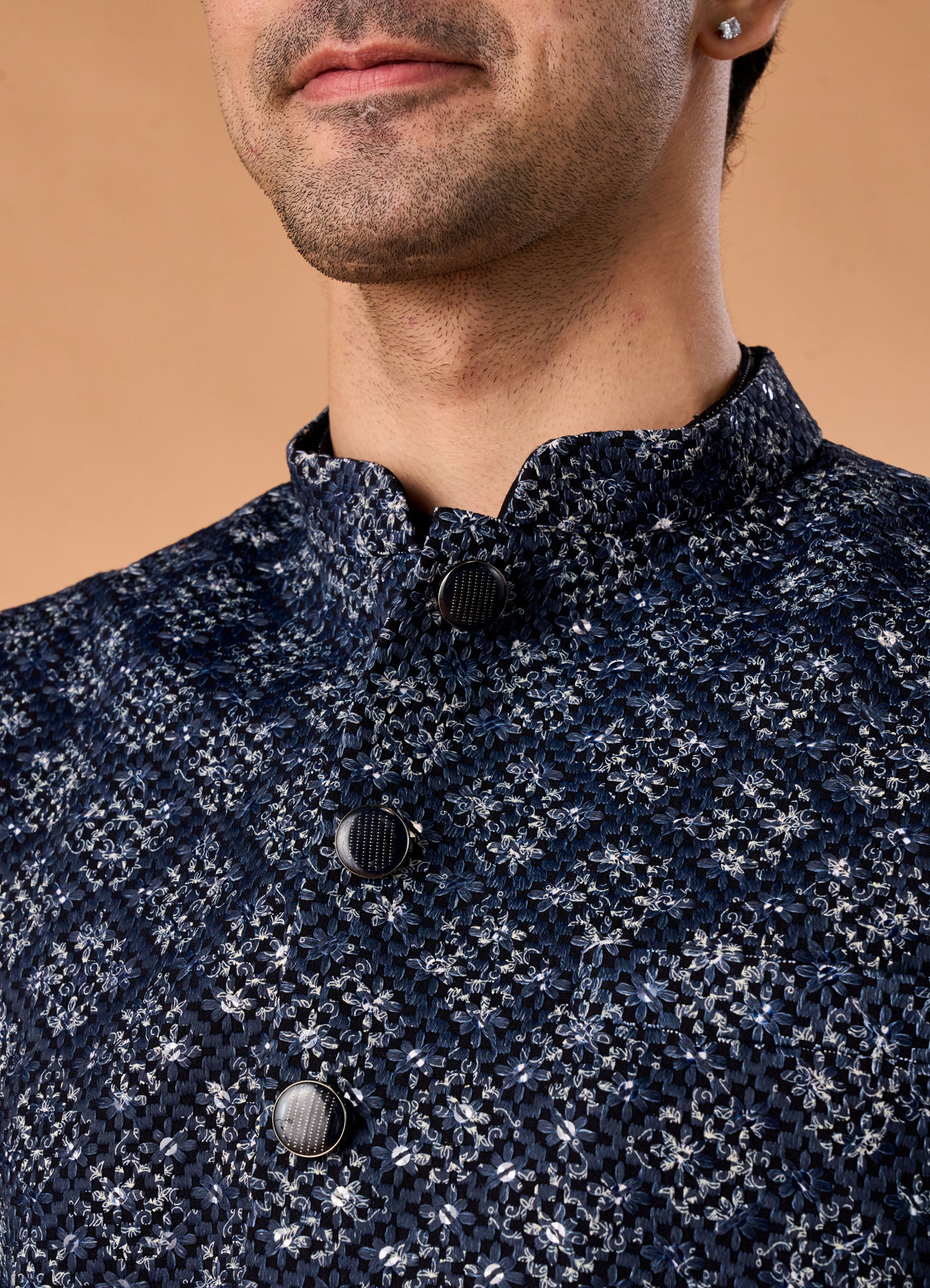 Manyavar Men Majestic Dark Blue Nehru Jacket