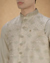 Manyavar Men Cream Silk Thread Embroidered Nehru Jacket