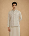 Manyavar Men Cream Silk Thread Embroidered Nehru Jacket