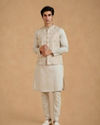 Manyavar Men Cream Silk Thread Embroidered Nehru Jacket