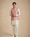 Manyavar Men Orange Silk Nehru Jacket with Self-Texture