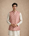 Manyavar Men Orange Silk Nehru Jacket with Self-Texture
