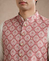 Manyavar Men Orange Silk Nehru Jacket with Self-Texture