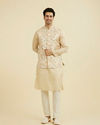 Manyavar Men Beige Brocade Nehru Jacket