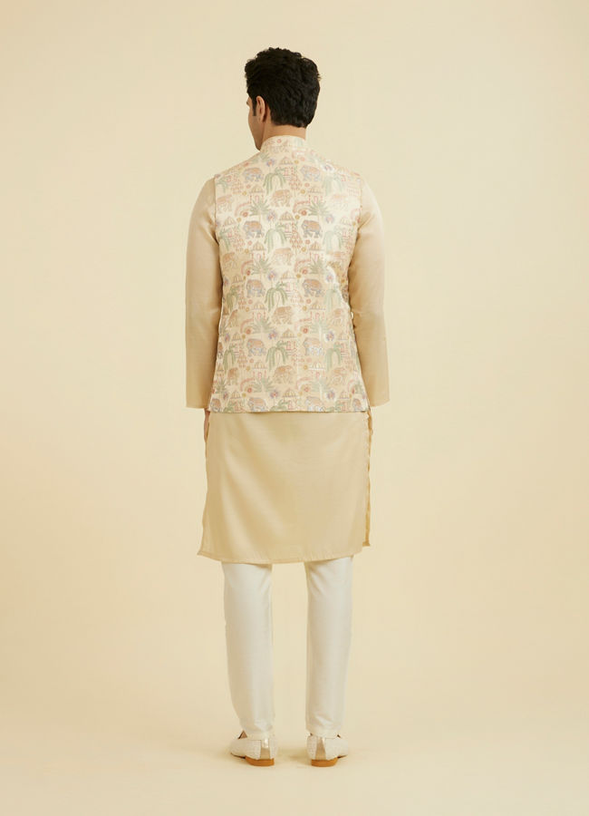 Manyavar Men Beige Brocade Nehru Jacket