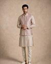 Manyavar Men Pink Brocade Nehru Jacket with Self-Texture