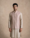 Manyavar Men Pink Brocade Nehru Jacket with Self-Texture