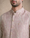 Manyavar Men Pink Brocade Nehru Jacket with Self-Texture