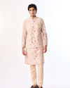 Manyavar Men Cream Art Silk Nehru Jacket with Print