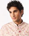 Manyavar Men Cream Art Silk Nehru Jacket with Print