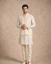 Manyavar Men Beige Brocade Nehru Jacket with Self-Texture