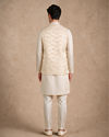 Manyavar Men Beige Brocade Nehru Jacket with Self-Texture