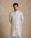 Manyavar Men Cream Blended Viscose Nehru Jacket with Jacquard