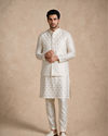Manyavar Men Cream Blended Viscose Nehru Jacket with Jacquard
