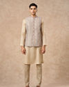 Manyavar Men Cream Brocade Nehru Jacket with Pocket Pin