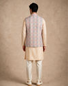 Manyavar Men Beige Brocade Nehru Jacket with Self-Texture