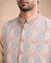 Manyavar Men Beige Brocade Nehru Jacket with Self-Texture