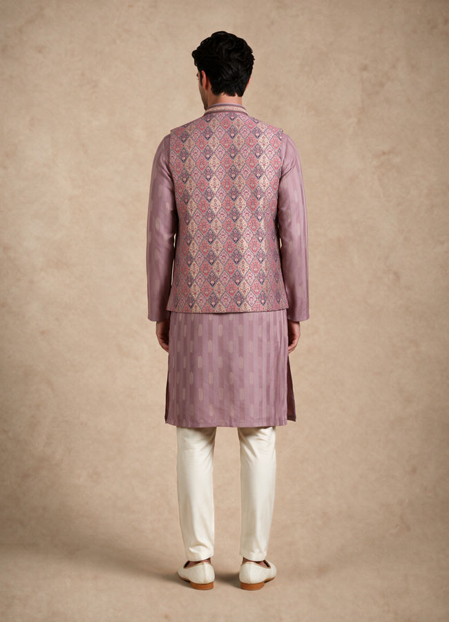 Manyavar Men Purple Brocade Nehru Jacket with Self-Texture
