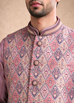 Manyavar Men Purple Brocade Nehru Jacket with Self-Texture