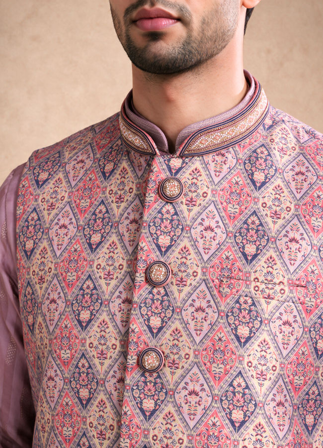 Manyavar Men Purple Brocade Nehru Jacket with Self-Texture