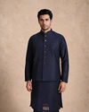 Manyavar Men Dark Blue Silk Nehru Jacket with Bead Work