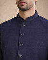 Manyavar Men Dark Blue Silk Nehru Jacket with Bead Work