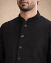 Manyavar Men Black Art Silk Nehru Jacket with Bead Work