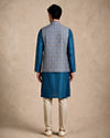 Manyavar Men Teal Blue Art Silk Nehru Jacket with Self-Texture