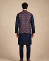 Manyavar Men Dark Blue Brocade Nehru Jacket with Self-Texture