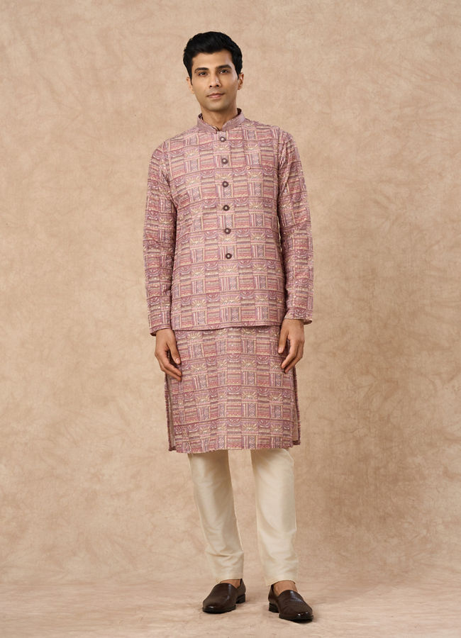Manyavar Men Dusty Pink Blended Cotton Nehru Jacket