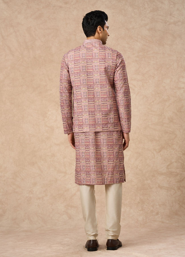 Manyavar Men Dusty Pink Blended Cotton Nehru Jacket