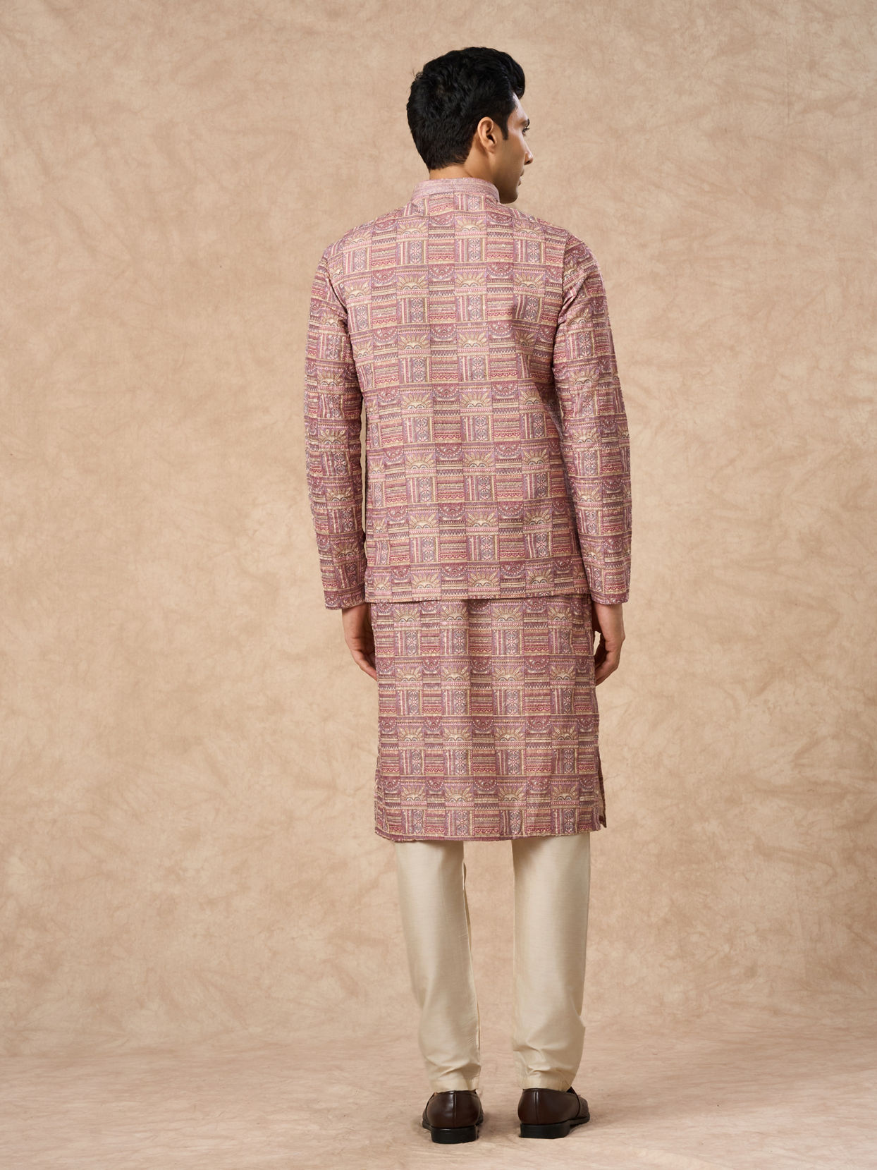 Manyavar Men Dusty Pink Blended Cotton Nehru Jacket