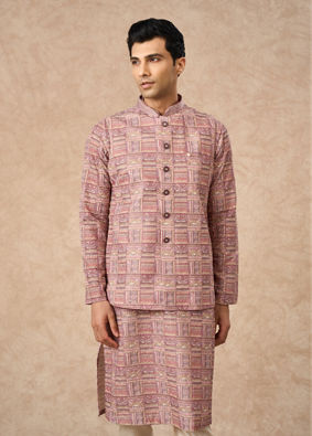 Manyavar Men Dusty Pink Blended Cotton Nehru Jacket