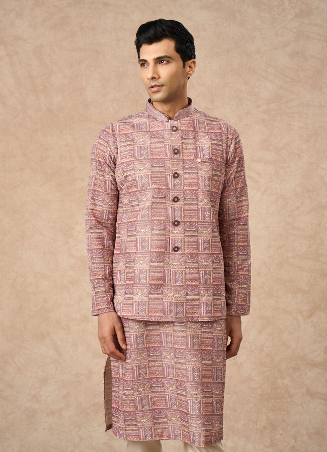 Manyavar Men Dusty Pink Blended Cotton Nehru Jacket
