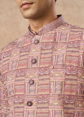 Manyavar Men Dusty Pink Blended Cotton Nehru Jacket