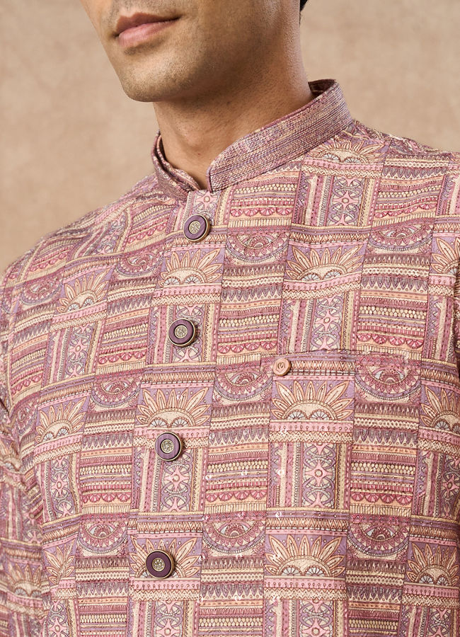 Manyavar Men Dusty Pink Blended Cotton Nehru Jacket