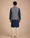 Manyavar Men Dark Blue Brocade Nehru Jacket with Self-Texture