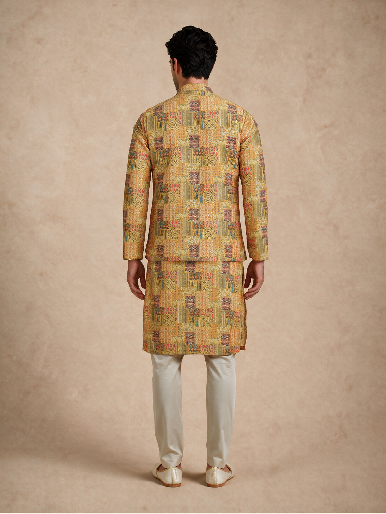 Manyavar Men Yellow Blended Cotton Nehru Jacket