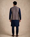 Manyavar Men Blue Brocade Nehru Jacket with Embroidery