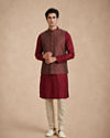 Manyavar Men Maroon Brocade Nehru Jacket with Jacquard