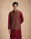 Manyavar Men Maroon Brocade Nehru Jacket with Jacquard