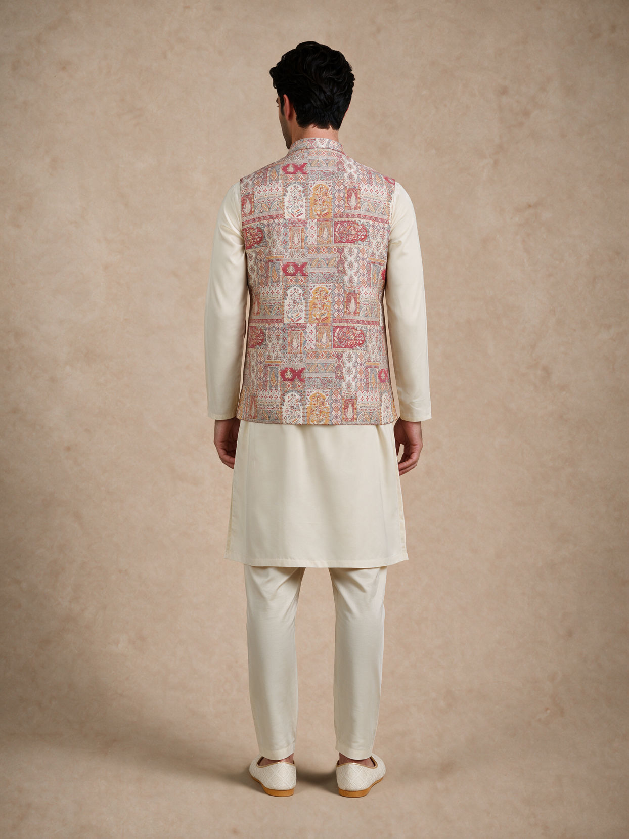 Manyavar Men Red Self-Textured Brocade Nehru Jacket