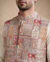Manyavar Men Red Self-Textured Brocade Nehru Jacket