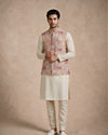 Manyavar Men Red Self-Textured Brocade Nehru Jacket
